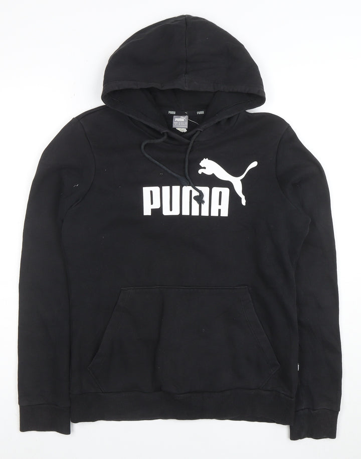 Puma Women's Black Medium Pullover Hoodie Cotton Blend Logo Sweatshirt