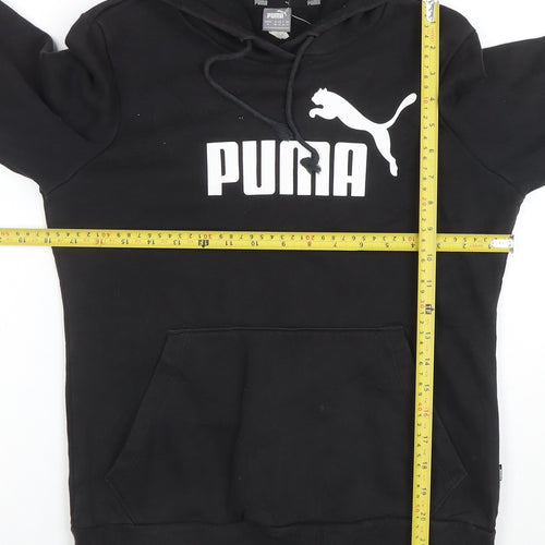 Puma Women's Black Medium Pullover Hoodie Cotton Blend Logo Sweatshirt