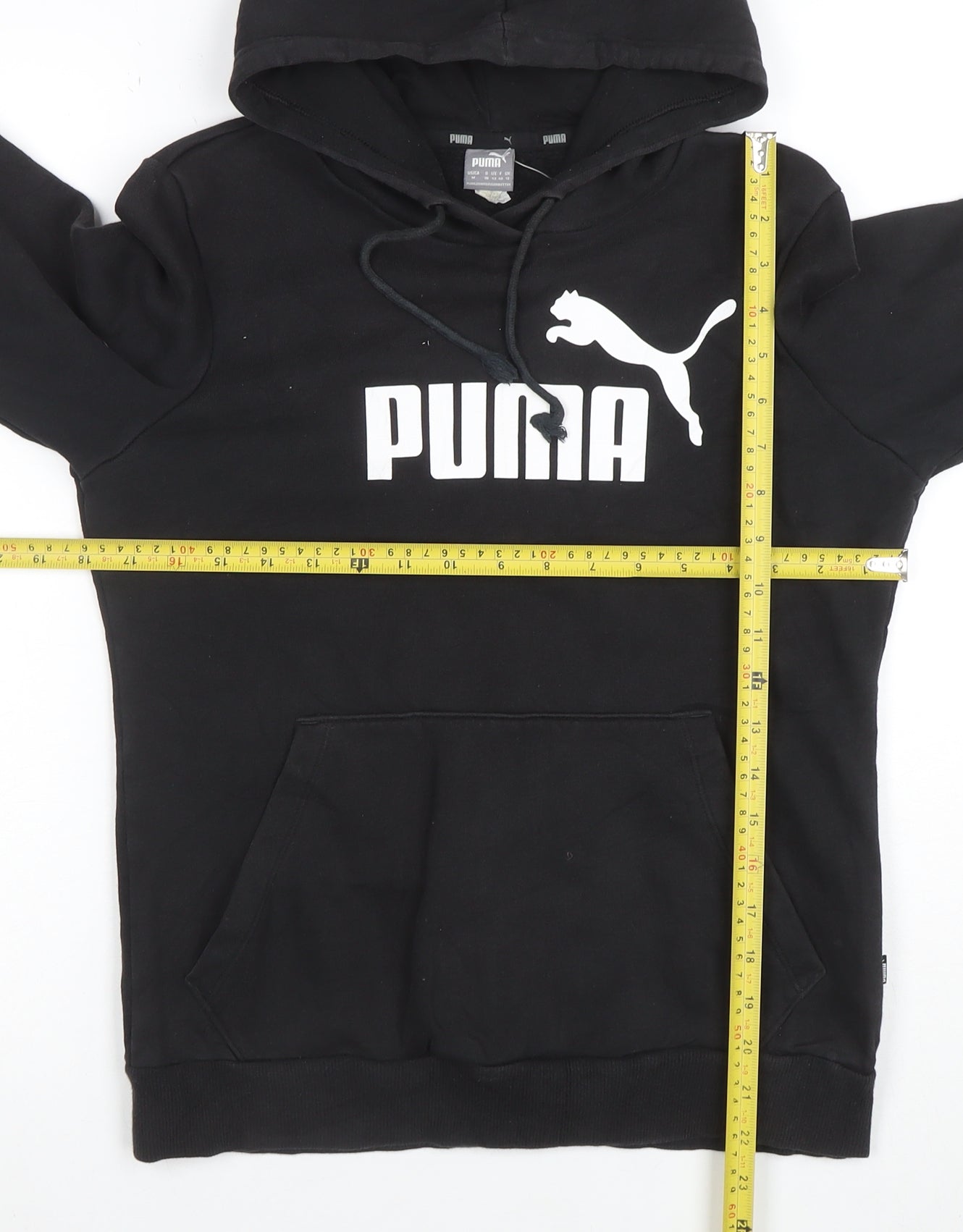 Puma Women's Black Medium Pullover Hoodie Cotton Blend Logo Sweatshirt