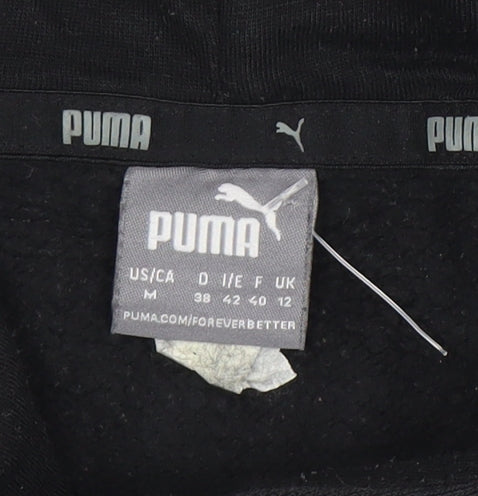 Puma Women's Black Medium Pullover Hoodie Cotton Blend Logo Sweatshirt