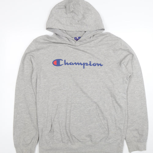Champion Men's Grey Pullover Hoodie Large Graphic Logo Sports Style