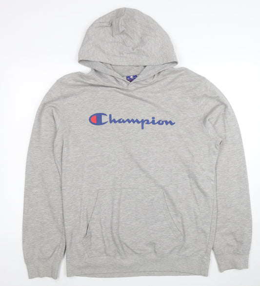 Champion Men's Grey Pullover Hoodie Large Graphic Logo Sports Style
