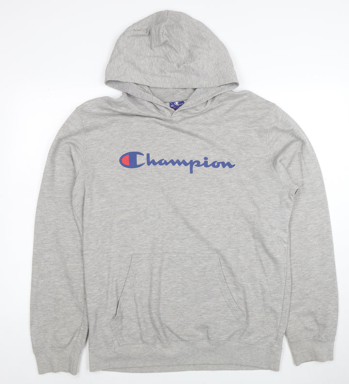 Champion Men's Grey Pullover Hoodie Large Graphic Logo Sports Style