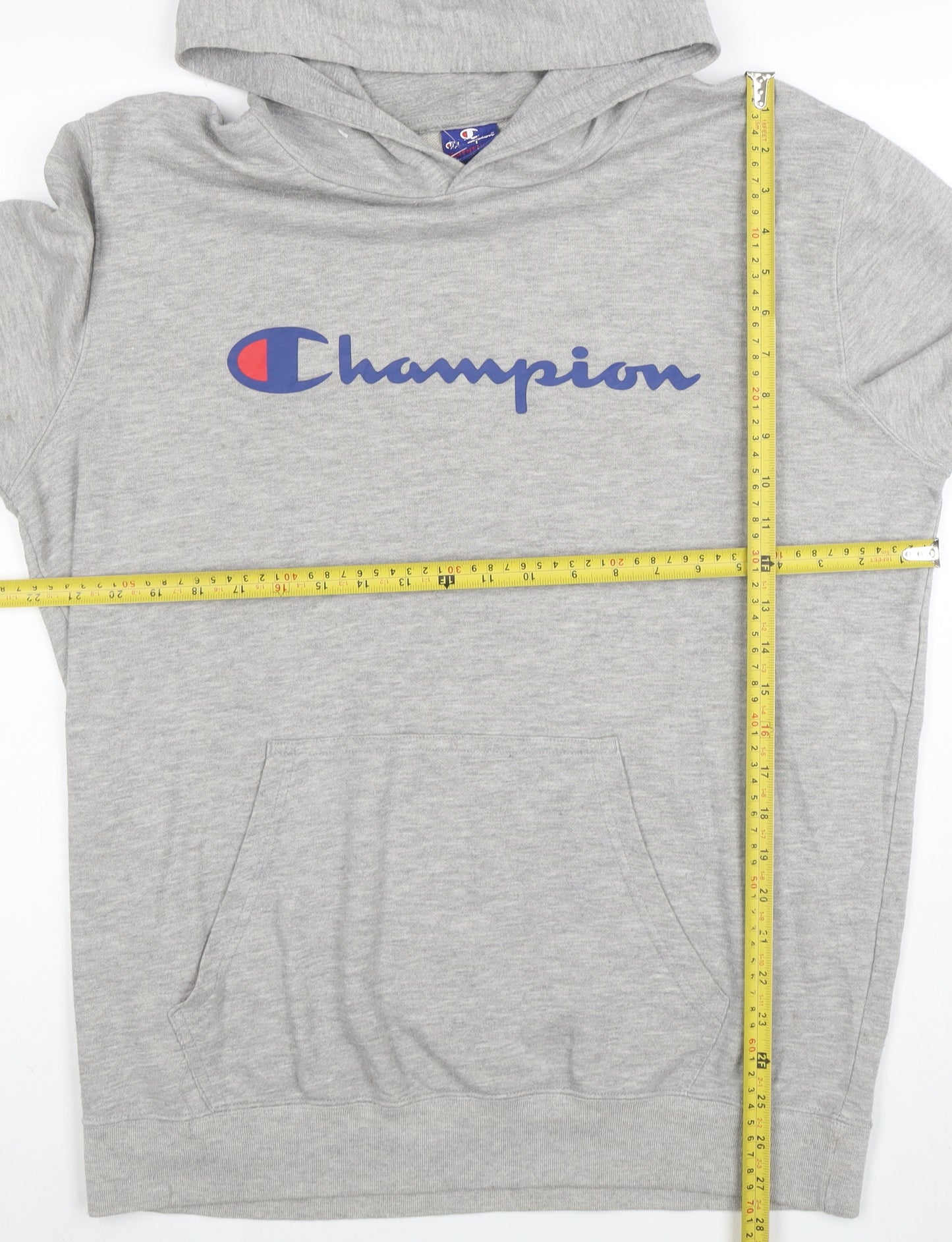 Champion Men's Grey Pullover Hoodie Large Graphic Logo Sports Style