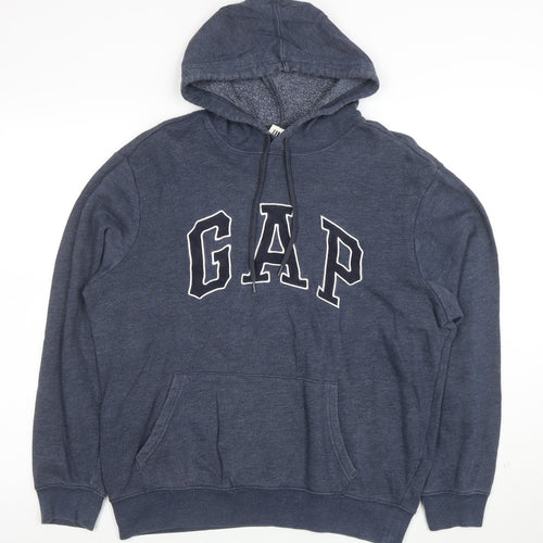 GAP Men’s Blue Pullover Logo Hoodie M Fleece Regular Fit