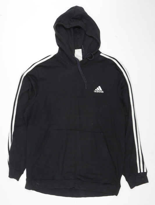 Adidas Men's Black XL Pullover Hoodie with Logo and Stripes