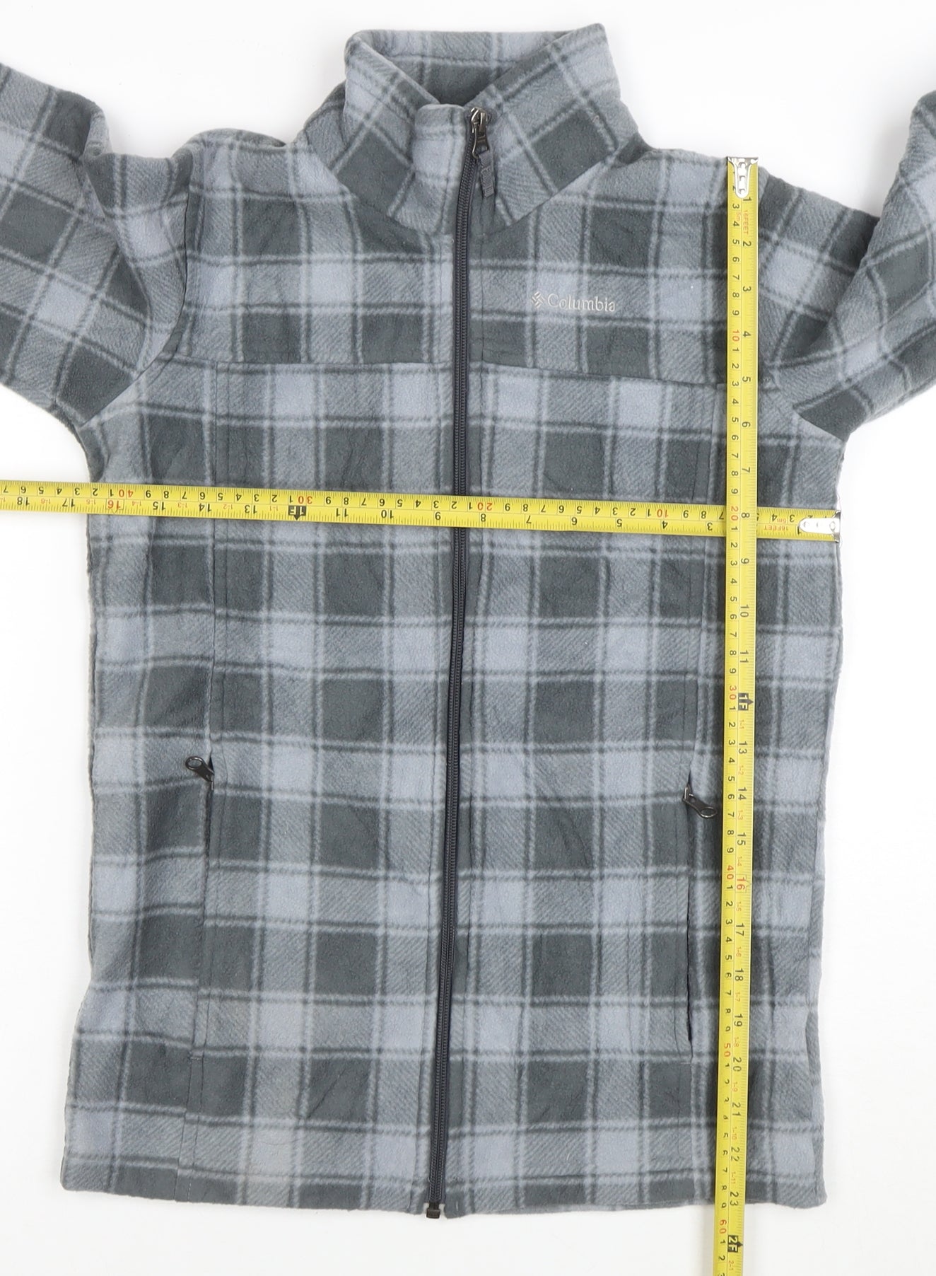 Columbia Women's Grey Plaid Fleece Full Zip Jacket Size L
