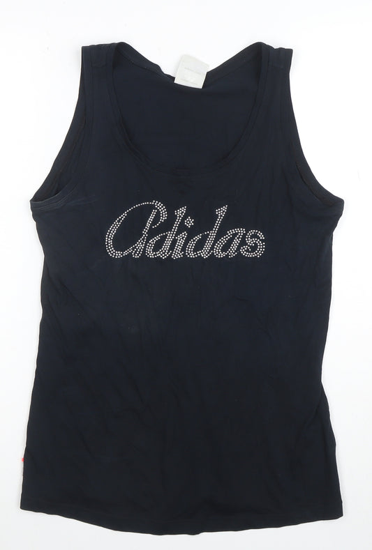Adidas Womens Black Rhinestone Logo Tank Top Size L