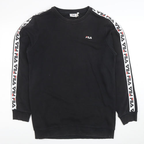 FILA Mens Black Logo Tape Crew Neck Sweatshirt Size M