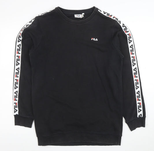 FILA Mens Black Logo Tape Crew Neck Sweatshirt Size M
