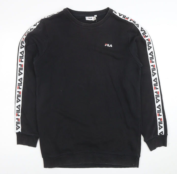 FILA Mens Black Logo Tape Crew Neck Sweatshirt Size M