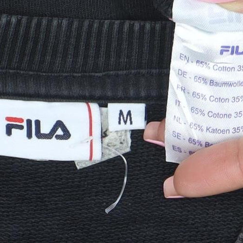 FILA Mens Black Logo Tape Crew Neck Sweatshirt Size M