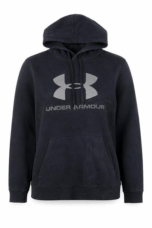 Front view of Under Armour Women Black L Pullover Hoodie Logo Design ColdGear