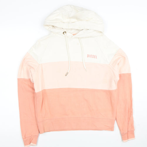 Diesel Womens XS Colourblock Hoodie in Cream and Peach