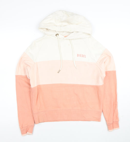 Diesel Womens XS Colourblock Hoodie in Cream and Peach
