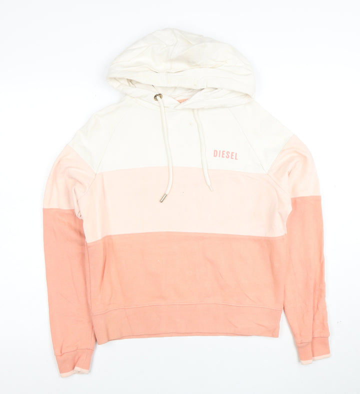 Diesel Womens XS Colourblock Hoodie in Cream and Peach