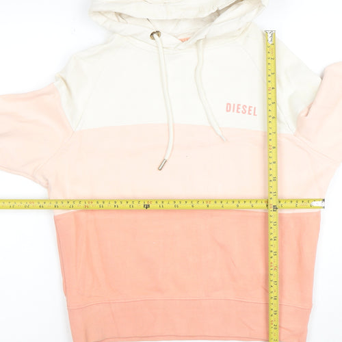 Diesel Womens XS Colourblock Hoodie in Cream and Peach
