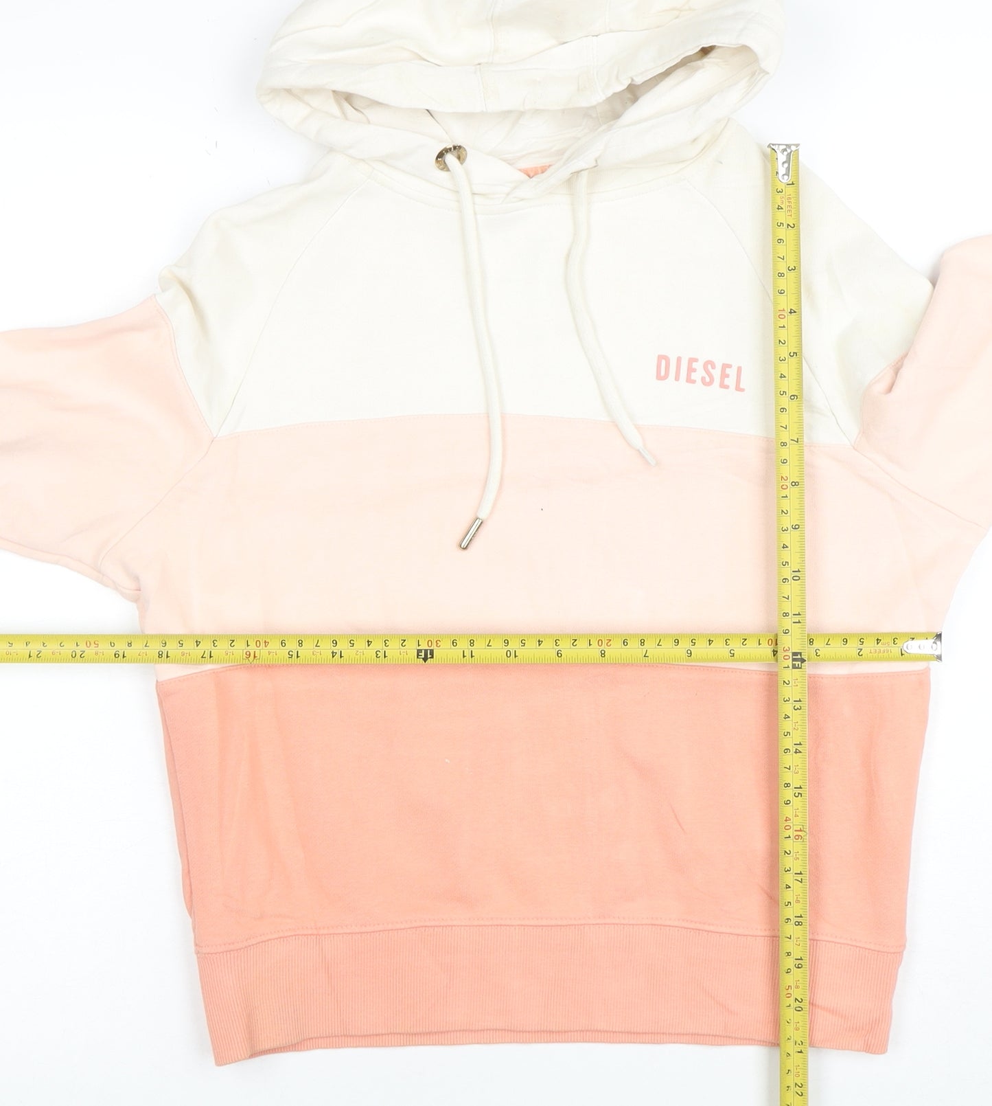 Diesel Womens XS Colourblock Hoodie in Cream and Peach