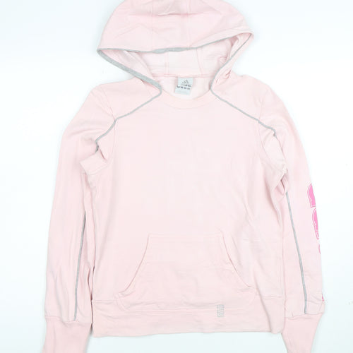 Adidas Women Pink Pullover Hoodie Size 14 Cotton Blend Logo Sleeve