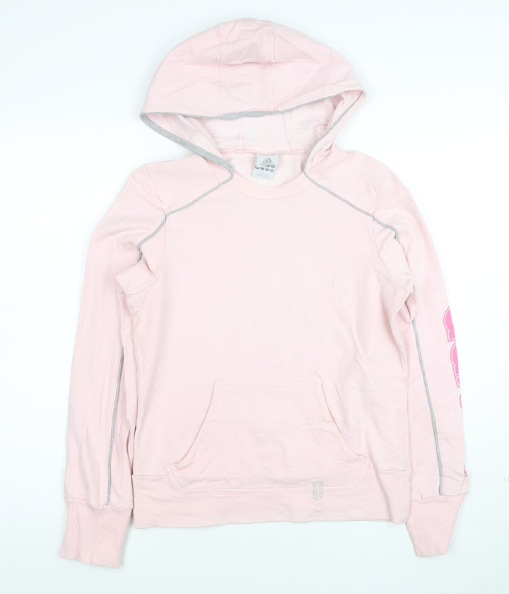 Adidas Women Pink Pullover Hoodie Size 14 Cotton Blend Logo Sleeve