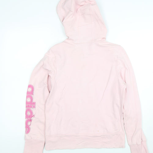 Adidas Women Pink Pullover Hoodie Size 14 Cotton Blend Logo Sleeve