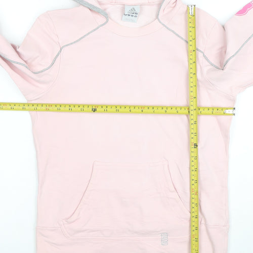 Adidas Women Pink Pullover Hoodie Size 14 Cotton Blend Logo Sleeve