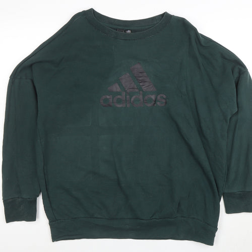 Adidas Womens Green Cotton Pullover Sweatshirt Size L Casual Logo