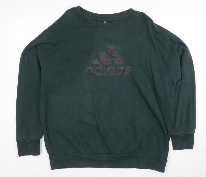 Adidas Womens Green Cotton Pullover Sweatshirt Size L Casual Logo