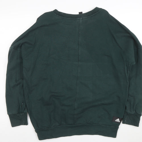 Adidas Womens Green Cotton Pullover Sweatshirt Size L Casual Logo