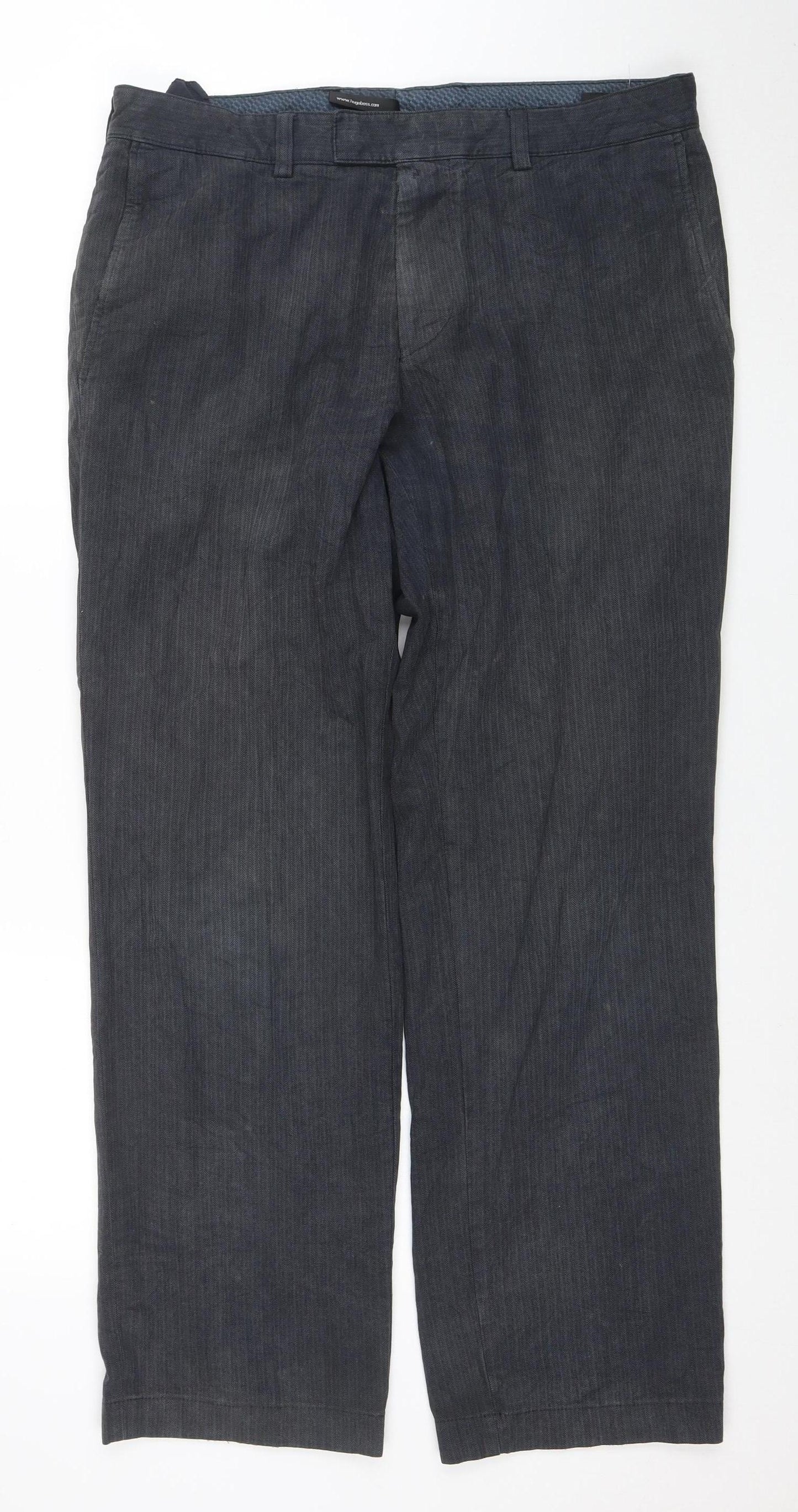 Hugo Boss Men's Grey Herringbone Chino Trousers L 34W 31L