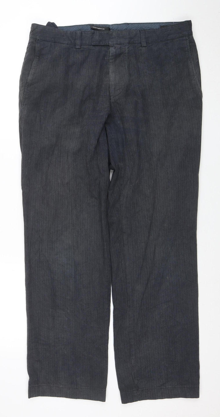 Hugo Boss Men's Grey Herringbone Chino Trousers L 34W 31L