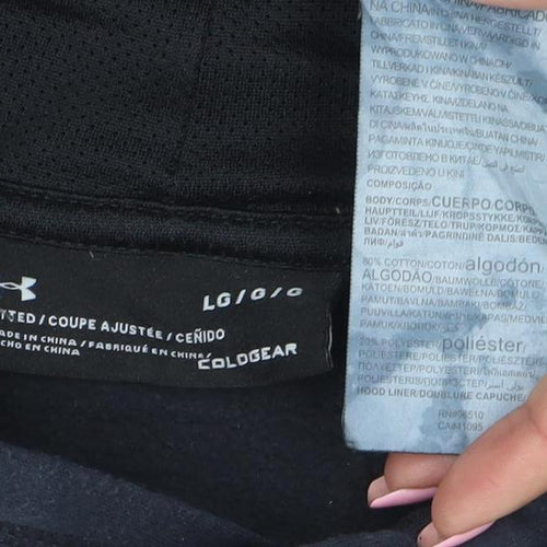 Under Armour Womens Black Pullover Hoodie L Cotton Blend Logo Detail