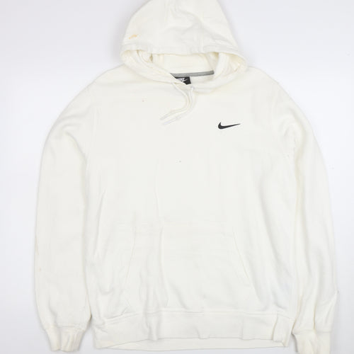 Nike Women White Pullover Hoodie L Drawstring Kangaroo Pocket Casual