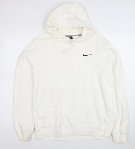Nike Women White Pullover Hoodie L Drawstring Kangaroo Pocket Casual