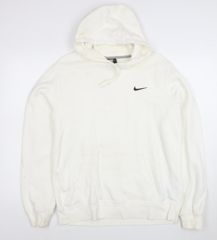 Nike Women White Pullover Hoodie L Drawstring Kangaroo Pocket Casual
