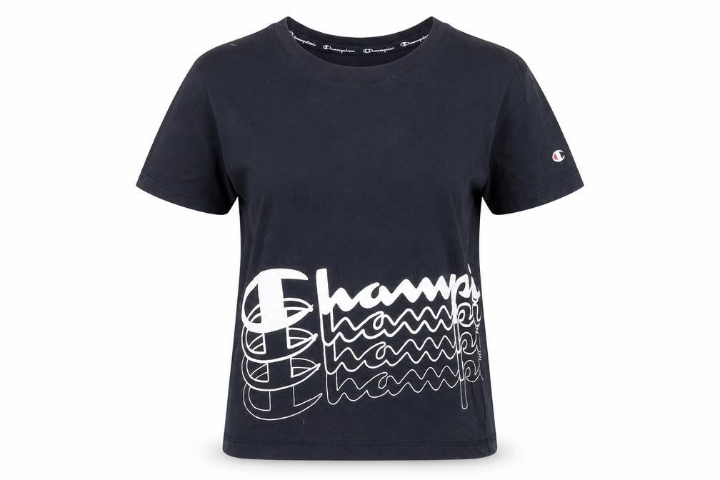 Front view of Champion women’s black medium basic cotton t-shirt