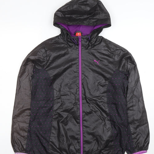 Puma Women's Black Polka Dot Hooded Windbreaker Jacket Size L