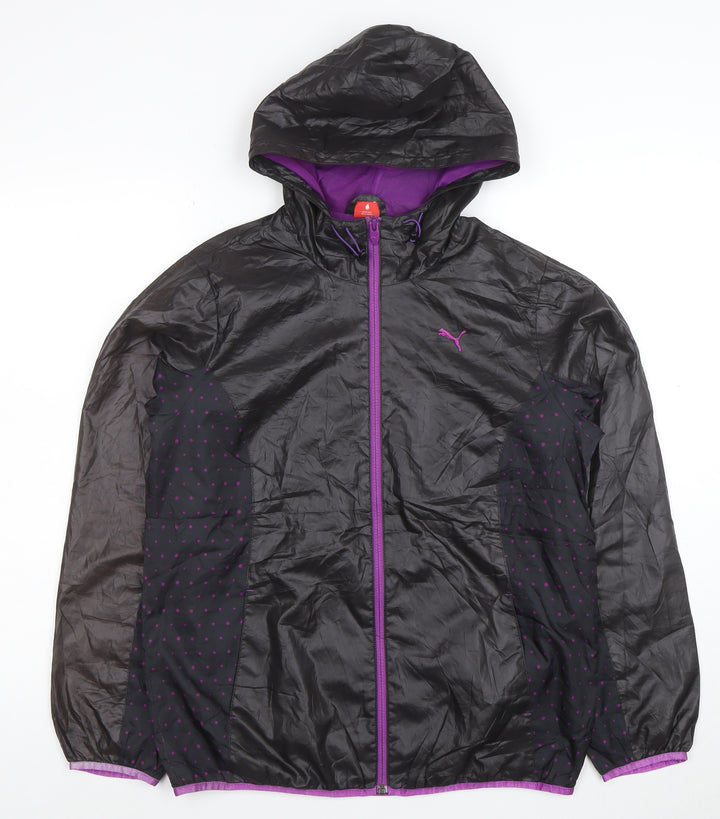 Puma Women's Black Polka Dot Hooded Windbreaker Jacket Size L