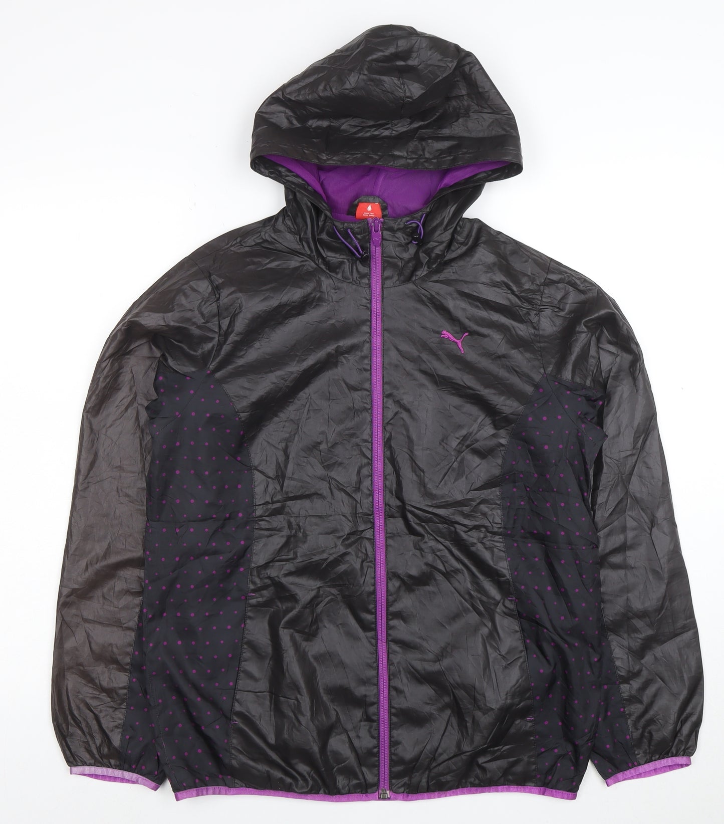 Puma Women's Black Polka Dot Hooded Windbreaker Jacket Size L