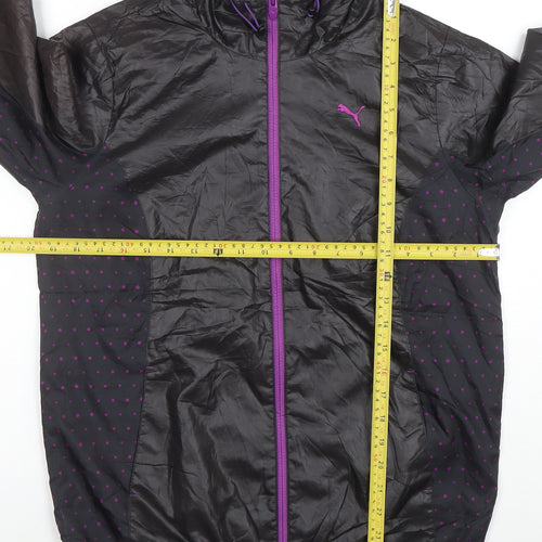 Puma Women's Black Polka Dot Hooded Windbreaker Jacket Size L