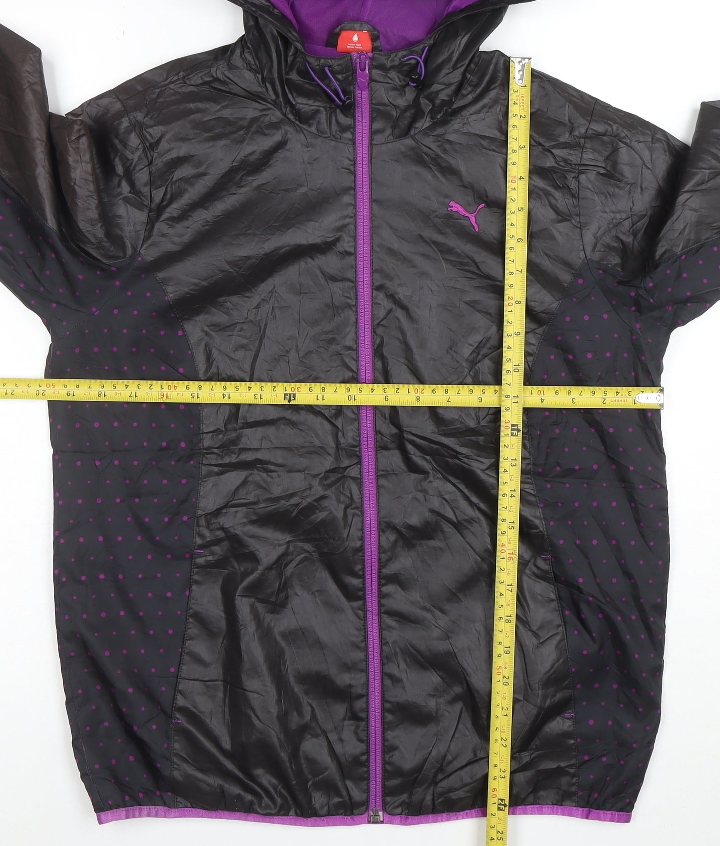 Puma Women's Black Polka Dot Hooded Windbreaker Jacket Size L