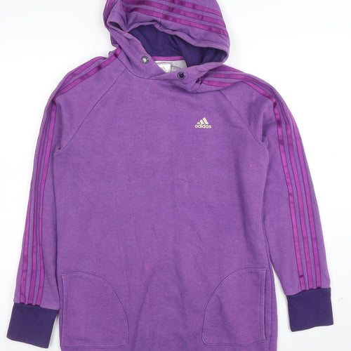 Adidas Women Purple Pullover Hoodie Sweatshirt UK S 8-10 Cotton Blend