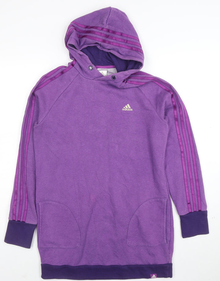 Adidas Women Purple Pullover Hoodie Sweatshirt UK S 8-10 Cotton Blend