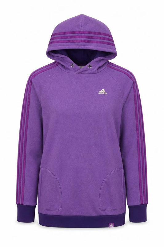 Front view of Adidas Women Purple Pullover Hoodie Sweatshirt UK S 8-10 Cotton Blend