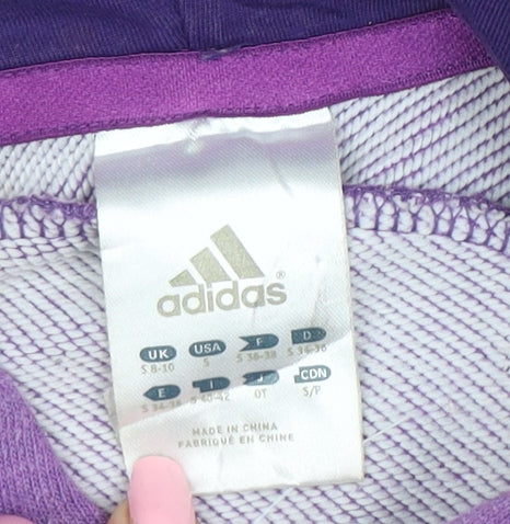 Adidas Women Purple Pullover Hoodie Sweatshirt UK S 8-10 Cotton Blend