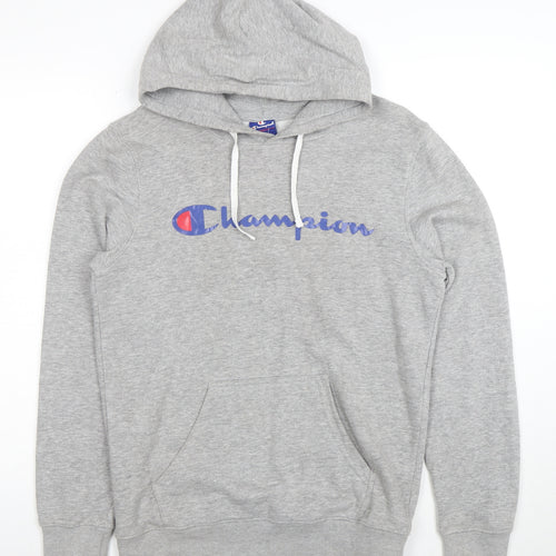 Champion Men's Grey Pullover Hoodie L Logo Graphic Sweatshirt