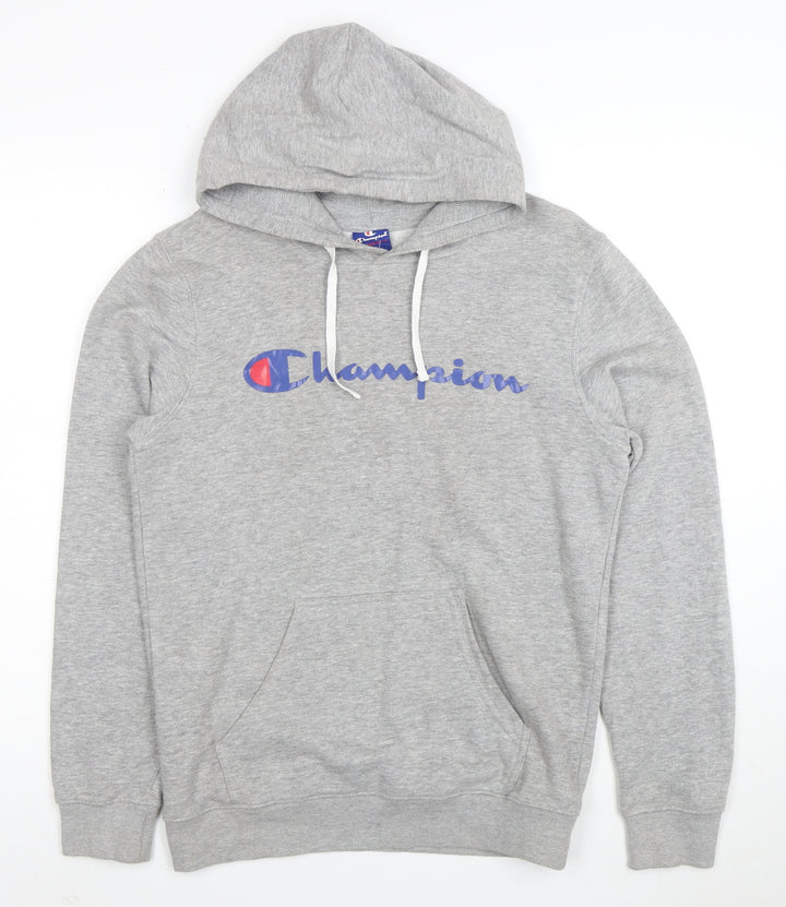 Champion Men's Grey Pullover Hoodie L Logo Graphic Sweatshirt