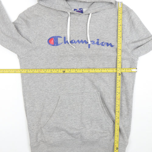 Champion Men's Grey Pullover Hoodie L Logo Graphic Sweatshirt