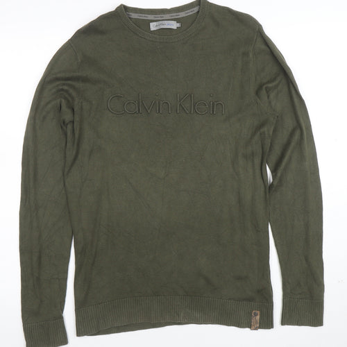 Calvin Klein Men’s Green Cotton Crew Neck Pullover Jumper Size S