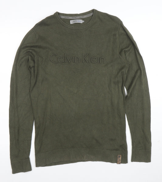 Calvin Klein Men’s Green Cotton Crew Neck Pullover Jumper Size S